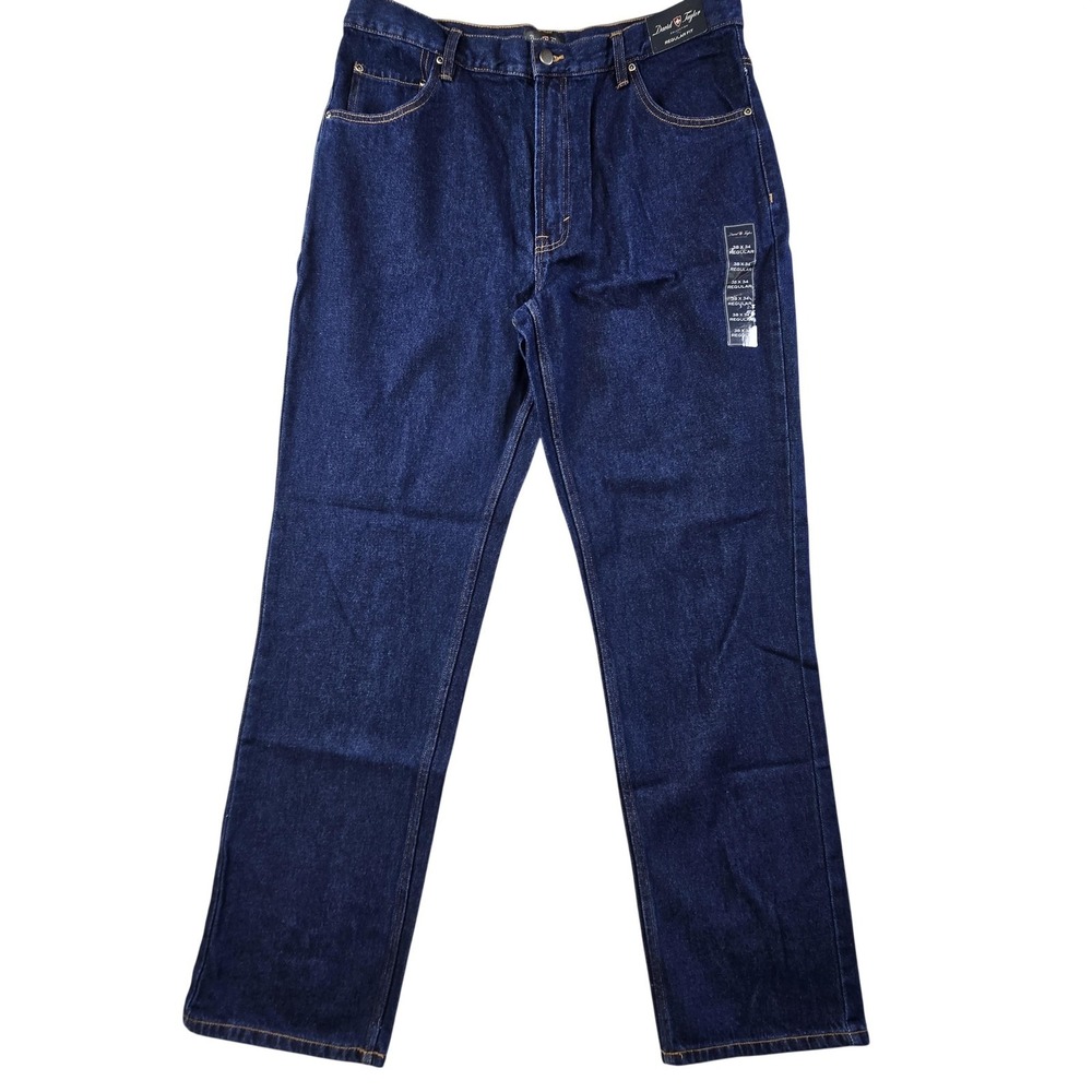 David Taylor Jeans Mens 38x34 Blue Straight Regular Dark Wash Denim‎ Pockets